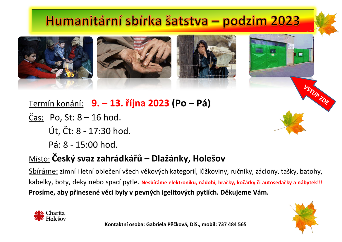 Humanitární sbírka šatstva - Plakátek podzim 2023