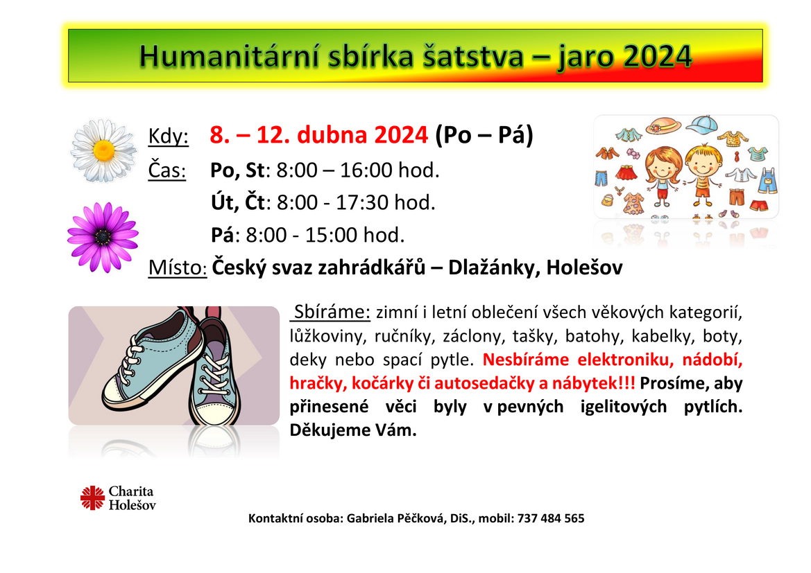 Humantární sbírka šatstva jaro 2024