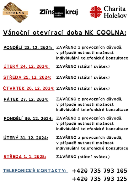 Vánoční otevírací doba NK COOLNA